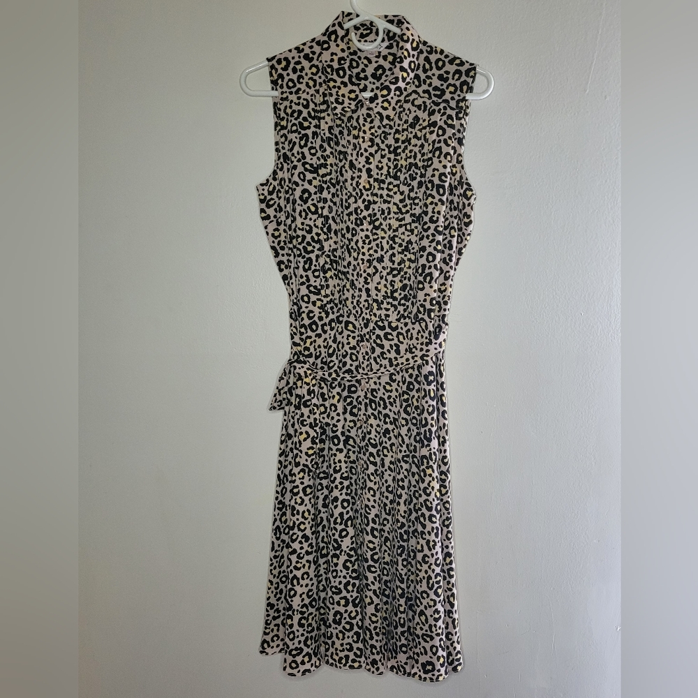 Nanette Lepore Dress Womens Size 8 Leopard Print Belted Pintuck Office Teacher